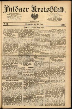 Erste Ausgabe vom Donnerstag, den 10. Juni 1897.