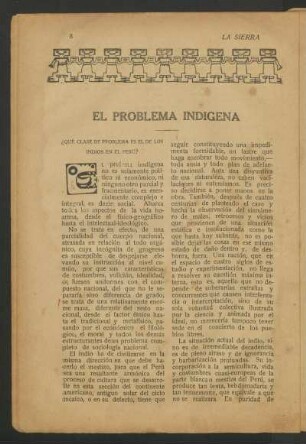 El problema indígena : ¿Qué clase de problema es el de los indios en el Perú?