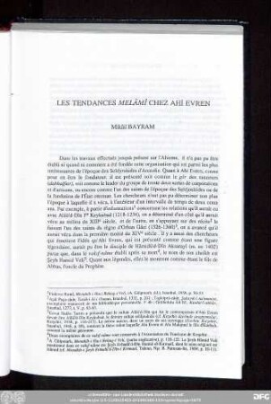 Les Tendances Melâmî Chez Ahı Evren Mikâil Bayram