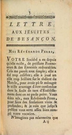 Lettre aux Jésuites de Besançon