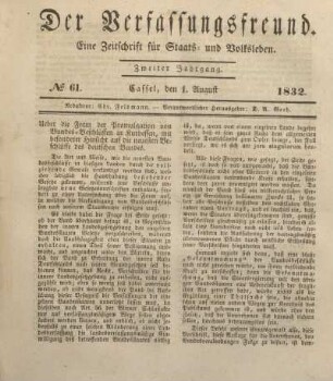 № 61. Cassel, den 1. August 1832.