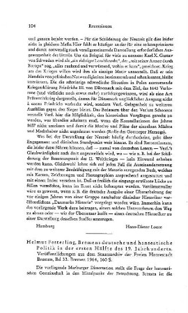 Festerling, Helmut :: Bremens deutsche und hanseatische Politik in der ersten Hälfte des 19. Jahrhunderts, (Veröffentlichungen aus dem Staatsarchiv der Freien Hansestadt Bremen, 33) : Bremen, 1964