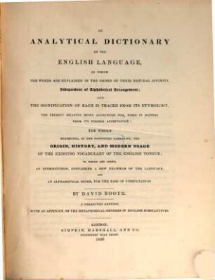 An analytical Dictionary of the english language : in which the words are explained in the order of their natural affinity