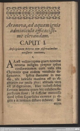 Caput I. Descriptionem Retortae cum observationibus neeessaris continons
