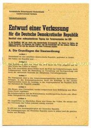 Broschüre mit dem Beschluss der außerordentlichen Tagung des Parteivorstandes der SED zum Entwurf einer Verfassung