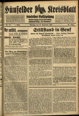 Erste Ausgabe vom Dienstag, den 27. September 1932.