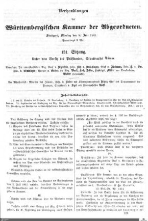 131. Sitzung, Stuttgart, 8.7.1861