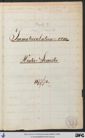 [fol. 1] Wintersemester 1877/78