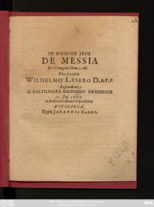 De Messia : Ex Evangelio Dom. 1. Ad.