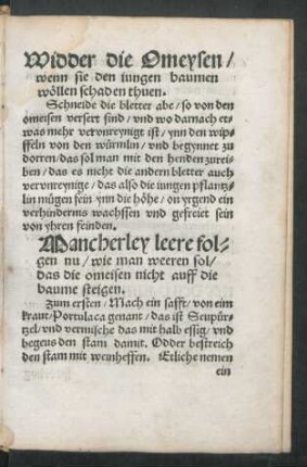 Mancherley leere folgen nu/ wie man weeren sol/ das die omeisen nicht auff die baume steigen.