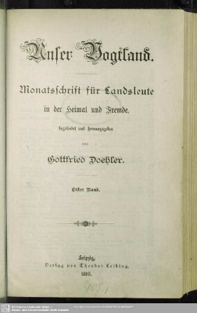 1.1894/95: Unser Vogtland : illustriertes Jahrbuch für Landsleute in der Heimat und Fremde