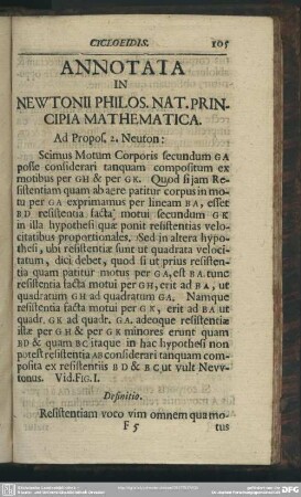 Annotata In Newtonii Philos. Nat. Principia Mathematica