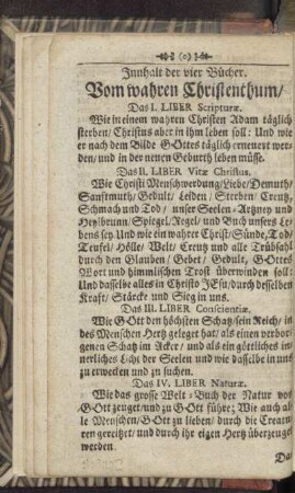 Inhalt der vier Bücher. Vom wahren Christenthum