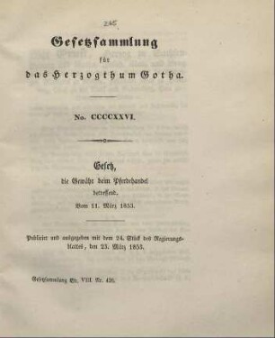 426. Gesetz, die Gewähr beim Pferdehandel betreffend; vom 11. März 1853.