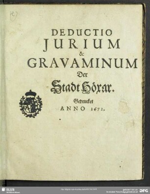 Deductio Iurium & Gravaminum Der Stadt Höxar
