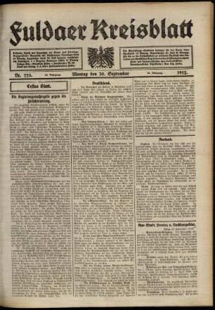 Erste Ausgabe vom Montag, den 30. September 1912.