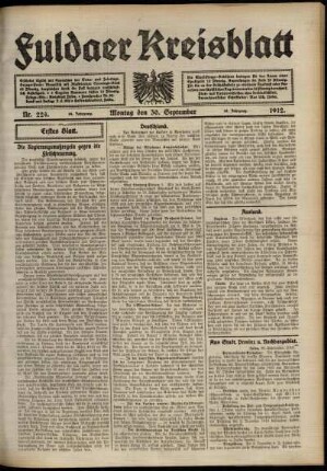 Erste Ausgabe vom Montag, den 30. September 1912.