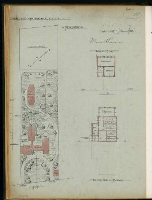 Krankenhaus, Nauen Monatskonkurrenz November 1900: Lageplan 1:500; Grundriss Erdgeschoss der Isolierdoppelbaracke und des Leichenhauses 1:150; 2 Maßstabsleisten