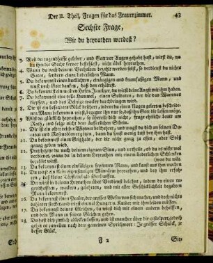Sechste Frage, Wie du heyrathen werdest?