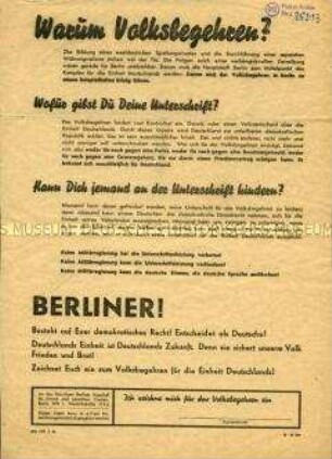 Aufruf zum Volksbegehren für Einheit Deutschlands und gerechten Frieden