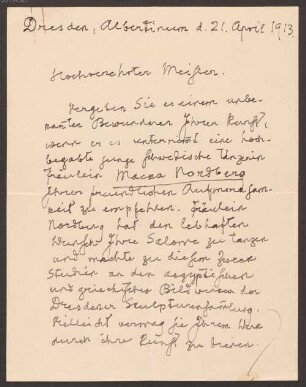 Nachlass von Willy Levin (1860-1926): Brief von Georg Treu an Richard Strauss- BSB Ana 502.C. Treu, Georg