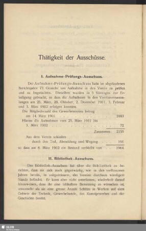 Thätigkeit der Ausschüsse