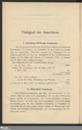Thätigkeit der Ausschüsse