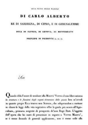 Alla Sacra Reale Maesta Di Carlo Alberto Re Di Sardegna, Di Cipro, E Di Gerusalemme Duca Di Savoja, [...]