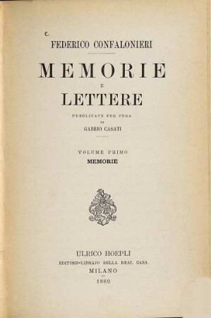 Memorie e lettere pubblicate per cura di Gabrio Casati, 1