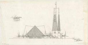 Gsaenger, Gustav; München - Bogenhausen; Ev. Kirche, Parkstadt III. - Vorprojekt 2, Westseite (Ansicht)