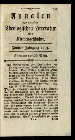 Sieben und vierzigste Woche