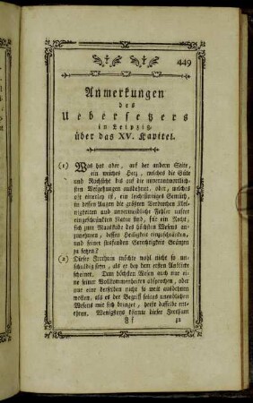 Anmerkungen des Uebersetzers in Leipzig, über das XV. Kapitel.