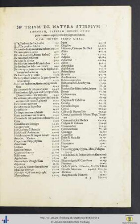 Trium De Natura Stirpium Librorum, Capitum Index …