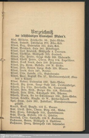 Einwohnerverzeichnis : Verzeichniß der selbstständigen Einwohner Mylau's