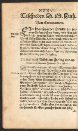 XXXVI. Tischreden D. M. Luth. Von Ceremonien.