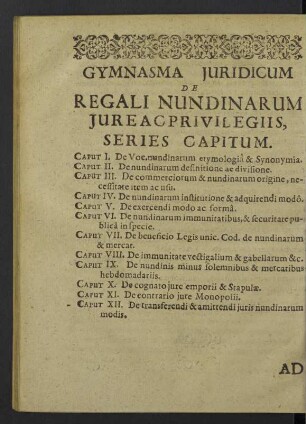 Gymnasma juridicum de regali nundinarum jure ac privilegiis