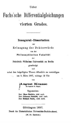 Ueber Fuchs'sche Differentialgelichungen vierten Grades