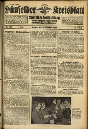 Erste Ausgabe vom Montag, den 19. Dezember 1938.