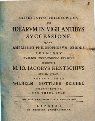 Diss. philos. de idearum in vigilantibus successione