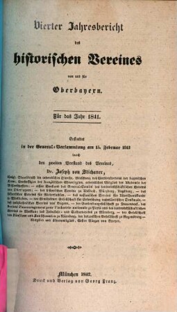 Jahresbericht des Historischen Vereins von Oberbayern. 4. 1841 (1842)