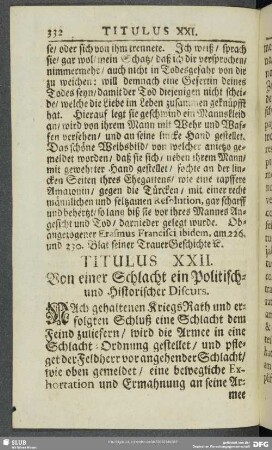 Titulus XXII. Von einer Schlacht ein Politisch- und Historischer Discurs