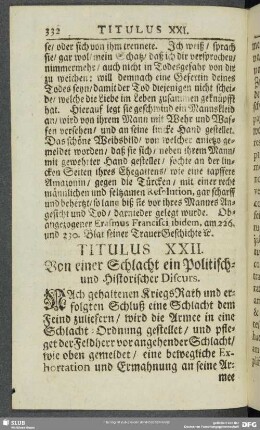 Titulus XXII. Von einer Schlacht ein Politisch- und Historischer Discurs