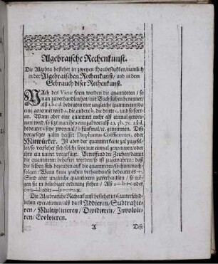Algebraische Rechenkunst.