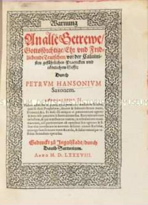 Warnung vor der Kalvinisten gefährlichen Praktiken und tödlichem Gift