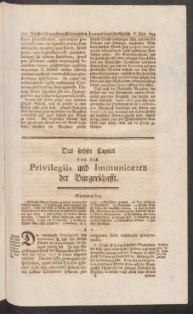 Das sechste Capitel von den Privilegiis und Immunitäten der Bürgerschafft