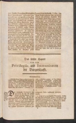 Das sechste Capitel von den Privilegiis und Immunitäten der Bürgerschafft