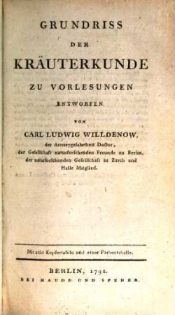 Grundriss der Kräuterkunde : zu Vorlesungen entworfen