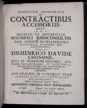 Disputatio Inauguralis De Contractibus Accessoriis