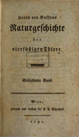Herrn von Buffons Naturgeschichte der vierfüßigen Thiere, 17