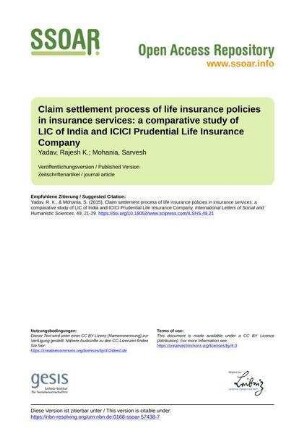 Claim settlement process of life insurance policies in insurance services: a comparative study of LIC of India and ICICI Prudential Life Insurance Company